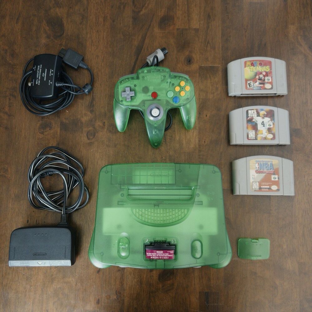 Nintendo 64 N64 Jungle Green Console, Controller, Games, Expansion Pak Cleaned